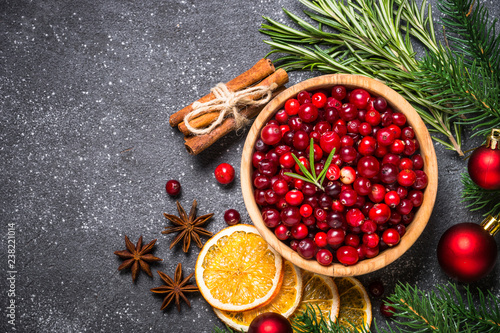 Ingredients for Christmas food drink or baking background top vi
