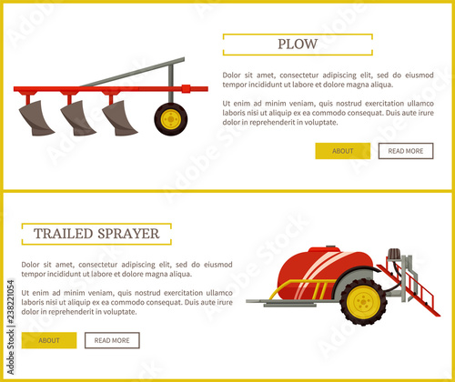Plow and Trailed Sprayer Set Vector Illustration