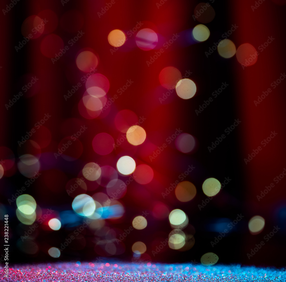 Poster decorations. Glitter bokeh background. Christmas and New Year holidays, winter season. Greeting card 2019