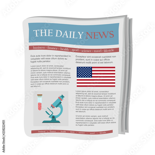 News in hard copy. Newspaper news with analytics and various articles. World news, financial articles. Vector illustration.