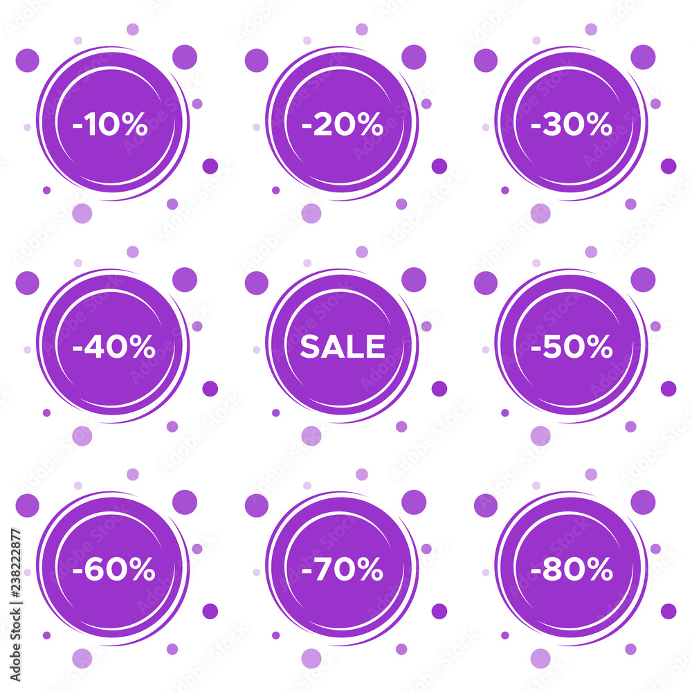Set of nine sale stickers with different discount Set of nine sale stickers with different discount