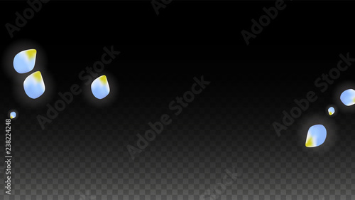 Vector Realistic Blue Petals Falling on Transparent Background.  Spring Romantic Flowers Illustration. Flying Petals. Sakura Spa Design. Blossom Confetti.