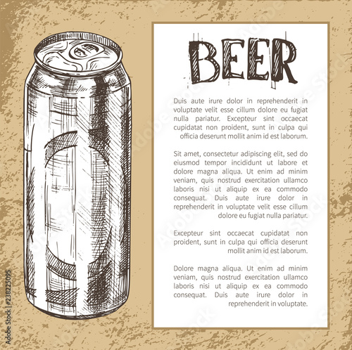 Beer Metal Can Hand Drawn Poster with Text Sample