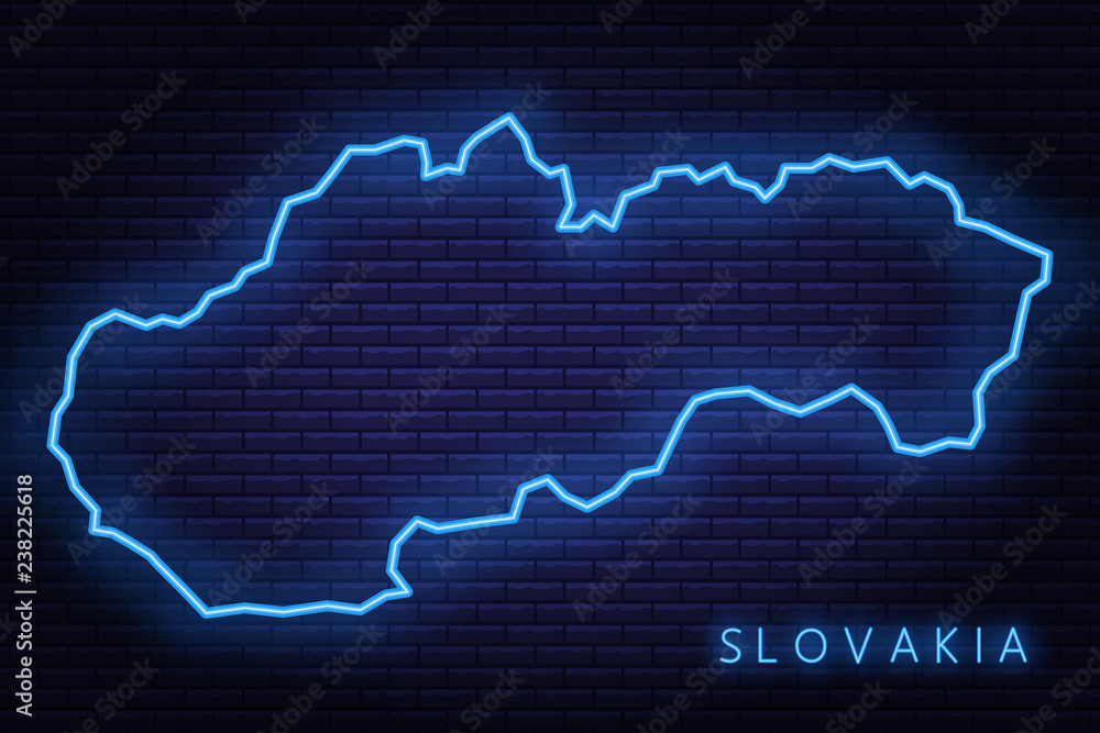 Map of Slovakia, neon light. Vector illustration of EPS 10.