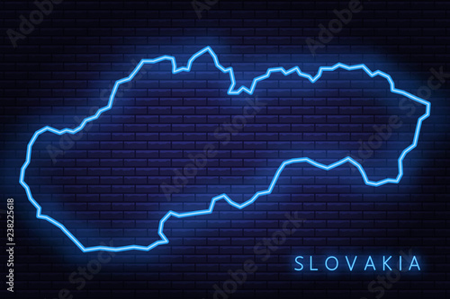 Photo Map of Slovakia, neon light. Vector illustration of EPS 10.
