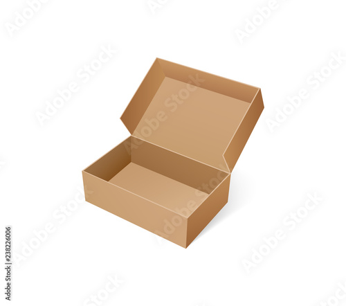 Open box for shoes storage. Empty carton container