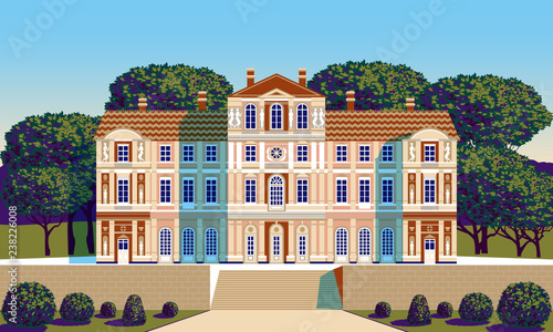Classical Palace in the Baroque style. Pop art retro style.