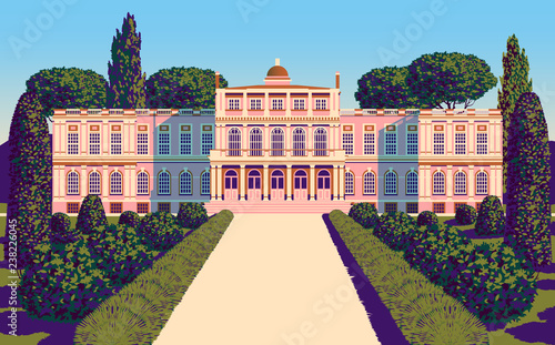 Classical Palace in the Baroque style. Pop art retro style.