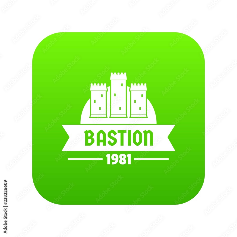 Kingdom bastion icon green vector isolated on white background