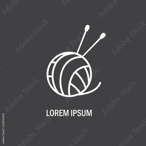Logo with a tangle of yarn and knitting needles. Sign for knitting business or production