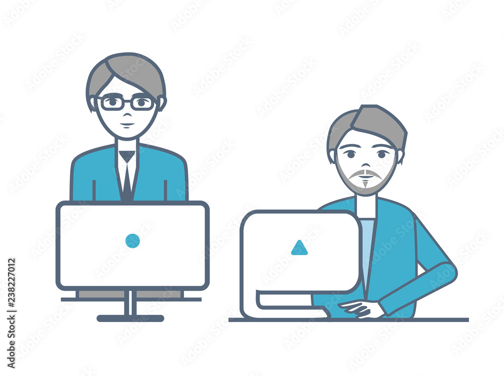 Males Wearing Formal Suits Sitting Laptops Vector Males Wearing Formal Suits Sitting Laptops Vector