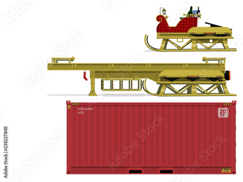 Component of big santa sleigh( Sleigh, trailer, container) on transparent background