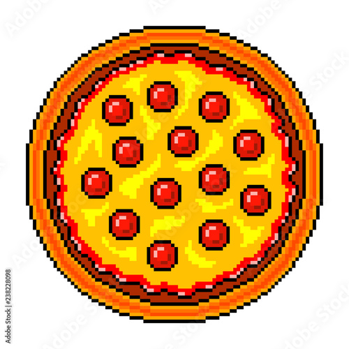 Obraz na plátně Pixel pizza top view detailed illustration isolated vector