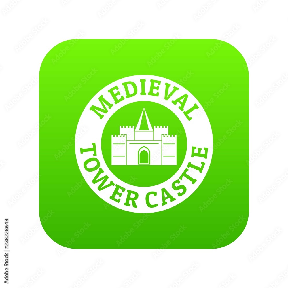 Tower castle icon green vector isolated on white background