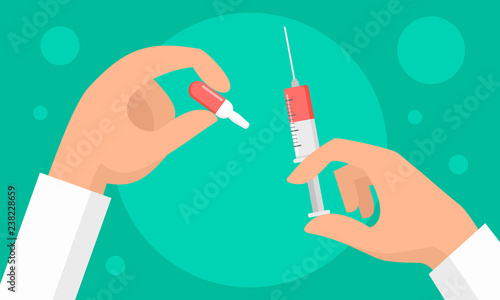 Syringe preparing for injection banner. Flat illustration of syringe preparing for injection vector banner for web design