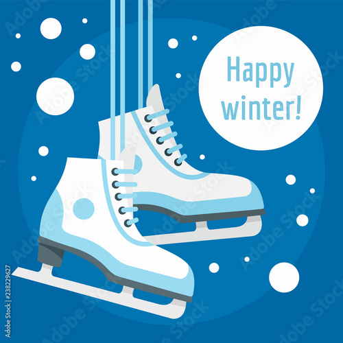 Happy winter ice skate concept background. Flat illustration of happy winter ice skate vector concept background for web design