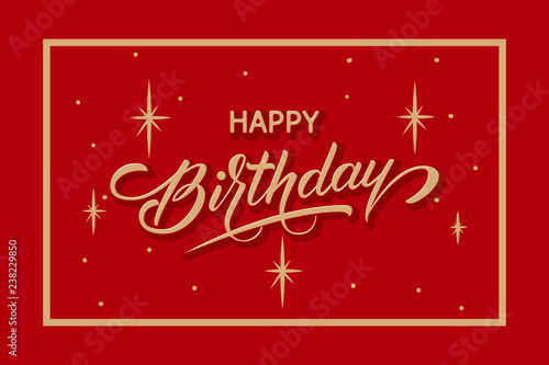 Elegant vector Happy Birthday card. Vector congratulation card with starry background, frame and beautiful typography. Minimalistic backdrop with anniversary greeting. Artistic lettering