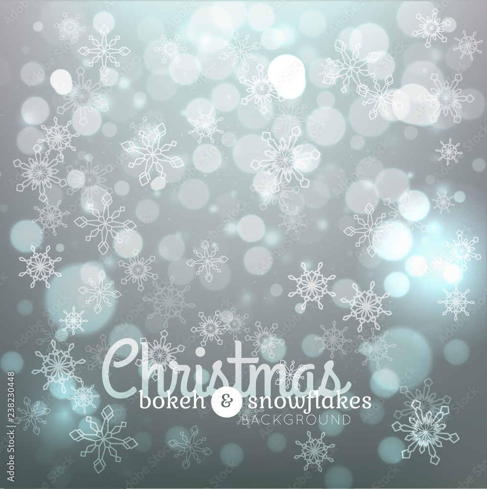 Bokeh lights and snowflakes chritmas background