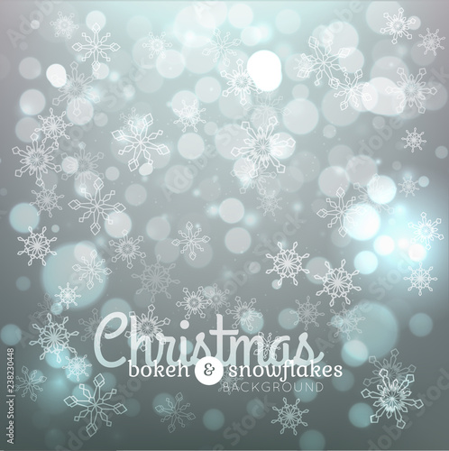 Obraz na płótnie Bokeh lights and snowflakes chritmas background w salonie