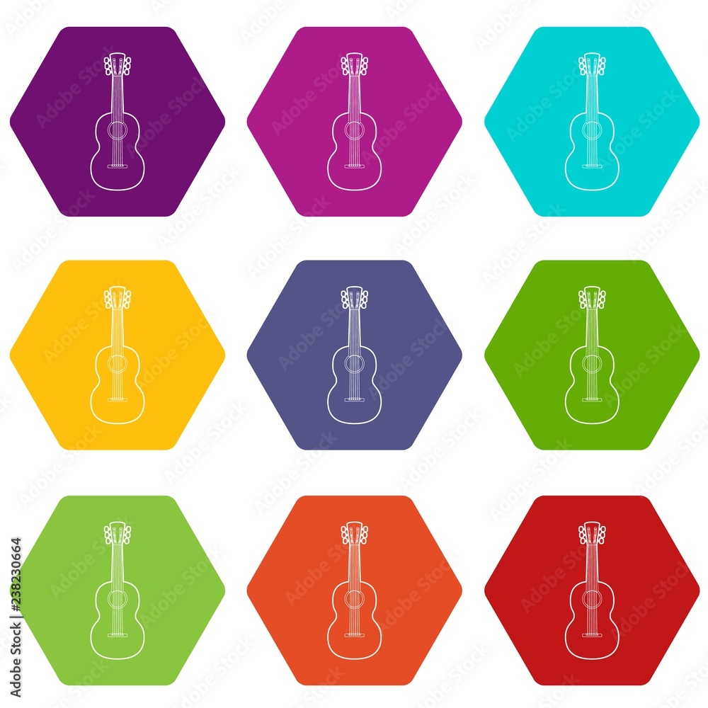 Guitar icons 9 set coloful isolated on white for web Guitar icons 9 set coloful isolated on white for web