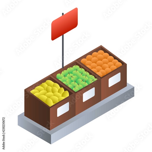Supermarket fruit box icon. Isometric of supermarket fruit box vector icon for web design isolated on white background