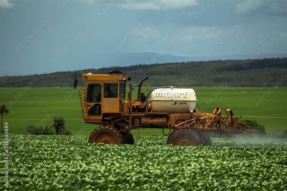 Pulverização de herbicida em plantações onde havia o cerrado nativo Pulverização de herbicida em plantações onde havia o cerrado nativo