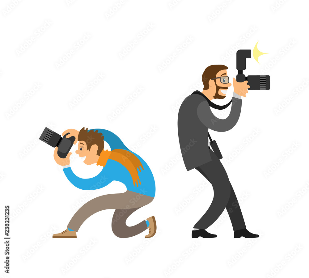 Photographer and Paparazzi with Digital Cameras Photographer and Paparazzi with Digital Cameras