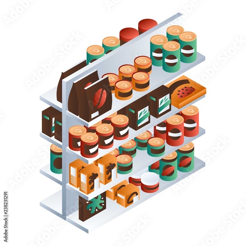 Tin can market shelf icon. Isometric of tin can market shelf vector icon for web design isolated on white background