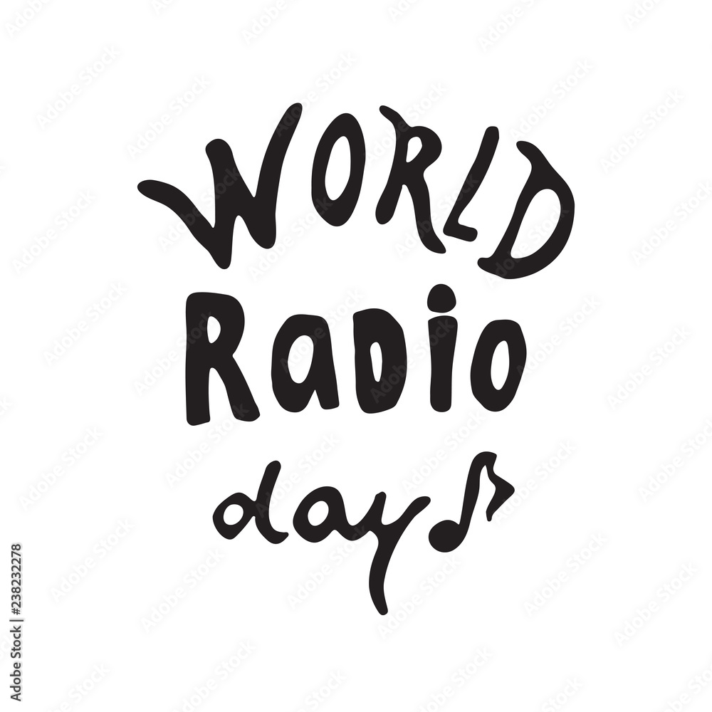 Hand drawn lettering World Radio Day. illustration Big gift card. Calligraphy trend.