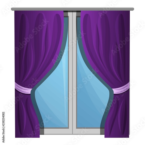 Purple window curtains icon. Cartoon of purple window curtains vector icon for web design isolated on white background