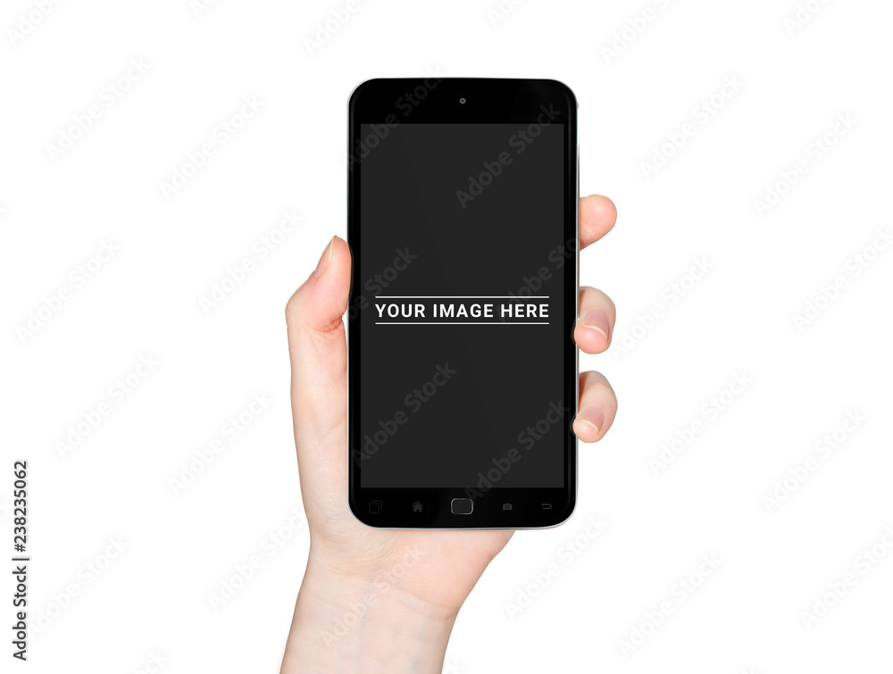 Isolated woman hand holding modern smartphone 3d rendering Isolated woman hand holding modern smartphone 3d rendering