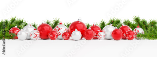 Red and white christmas baubles isolated 3D rendering