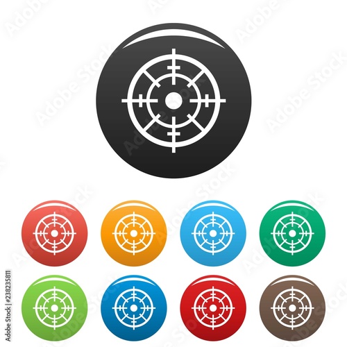Maritime radar aim icons set 9 color vector isolated on white for any design