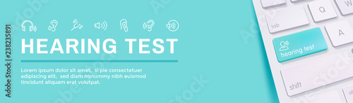 Hearing Test w Hearing Aid or loss / Sound Wave Images Set Web Header Banner