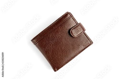 Brown men's leather wallet isolated on white background. photo