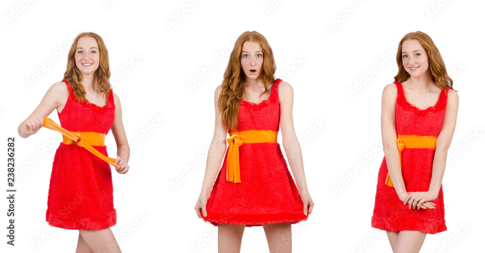 Pretty young girl in red dress isolated on white Pretty young girl in red dress isolated on white