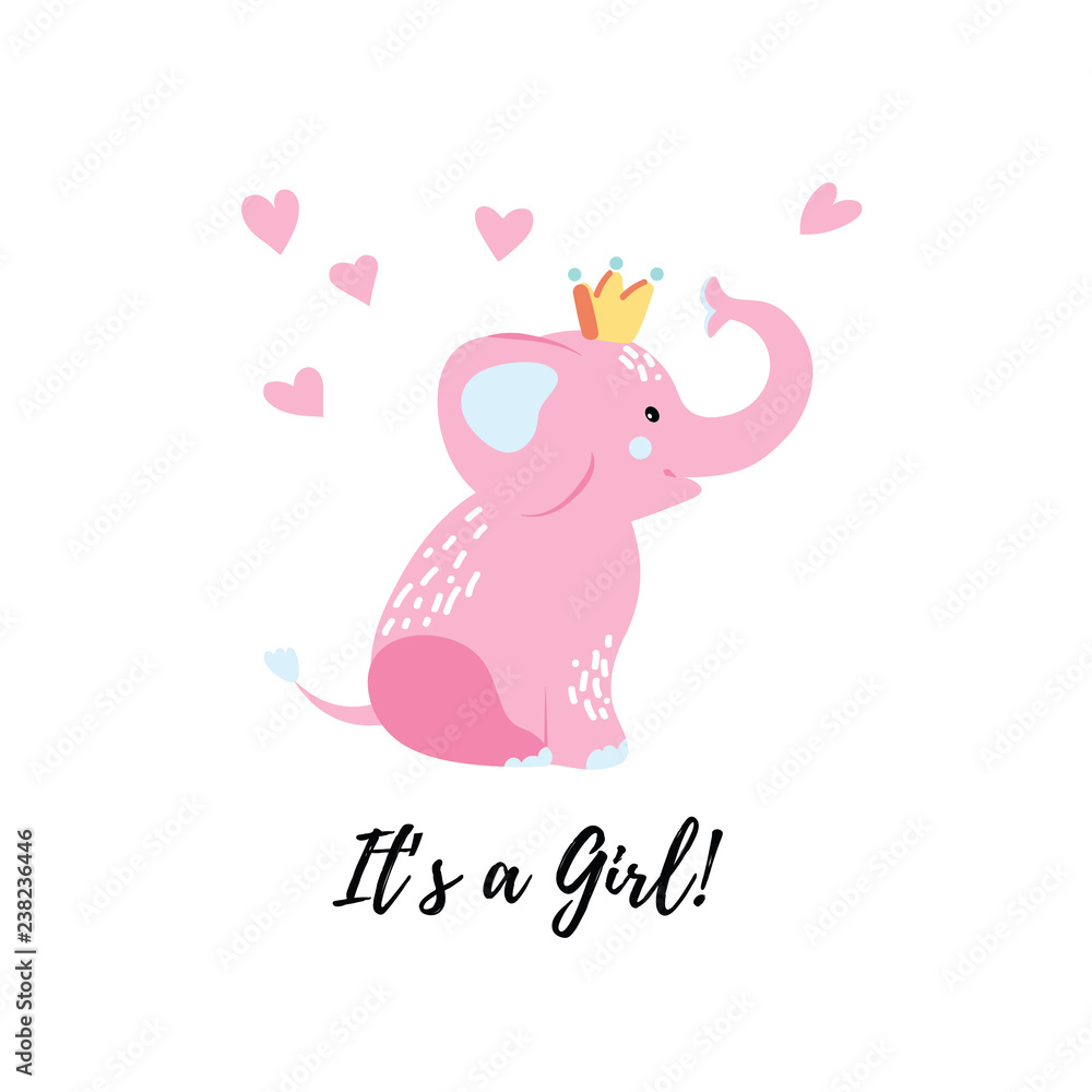 Vector Illustration. Cartoon style icon of funny baby elephant. Baby shower greeting card with simple childish character. Vector Illustration. Cartoon style icon of funny baby elephant. Baby shower greeting card with simple childish character.