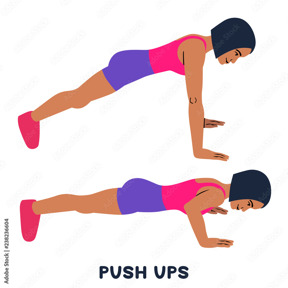 Push ups. Sport exersice. Silhouettes of woman doing exercise. Workout, training. Push ups. Sport exersice. Silhouettes of woman doing exercise. Workout, training.