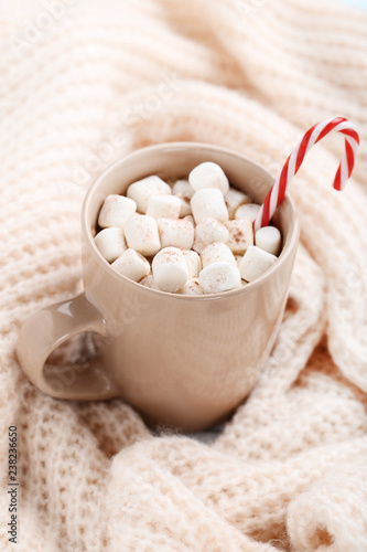 Cappuccino with marshmallows and candy cane