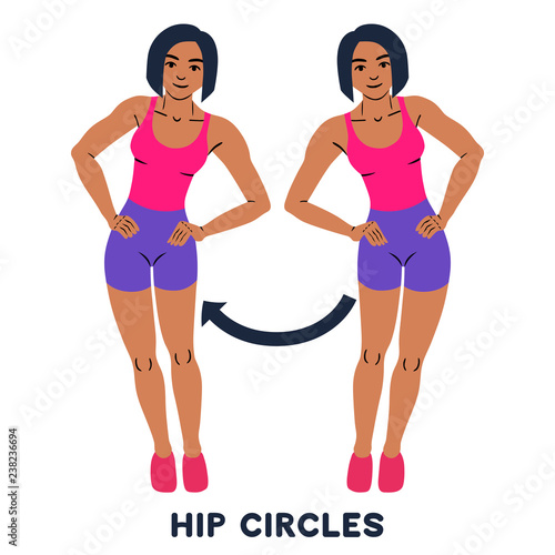 Hip circles. Sport exersice. Silhouettes of woman doing exercise. Workout, training.
