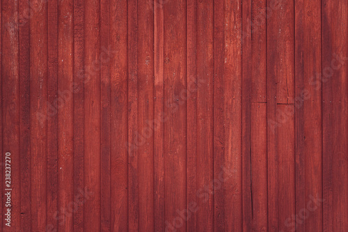 Wooden rural wall outside of red barn in Scandinavia. Background texture.