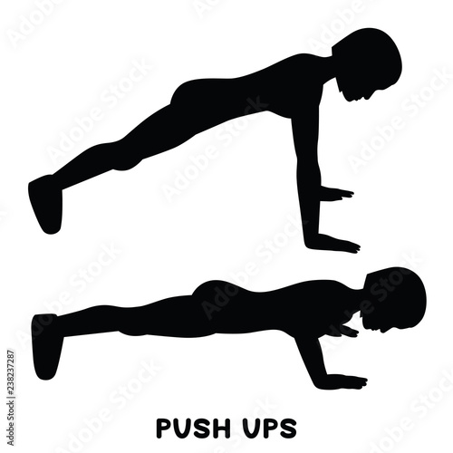 Push ups. Sport exersice. Silhouettes of woman doing exercise. Workout, training.