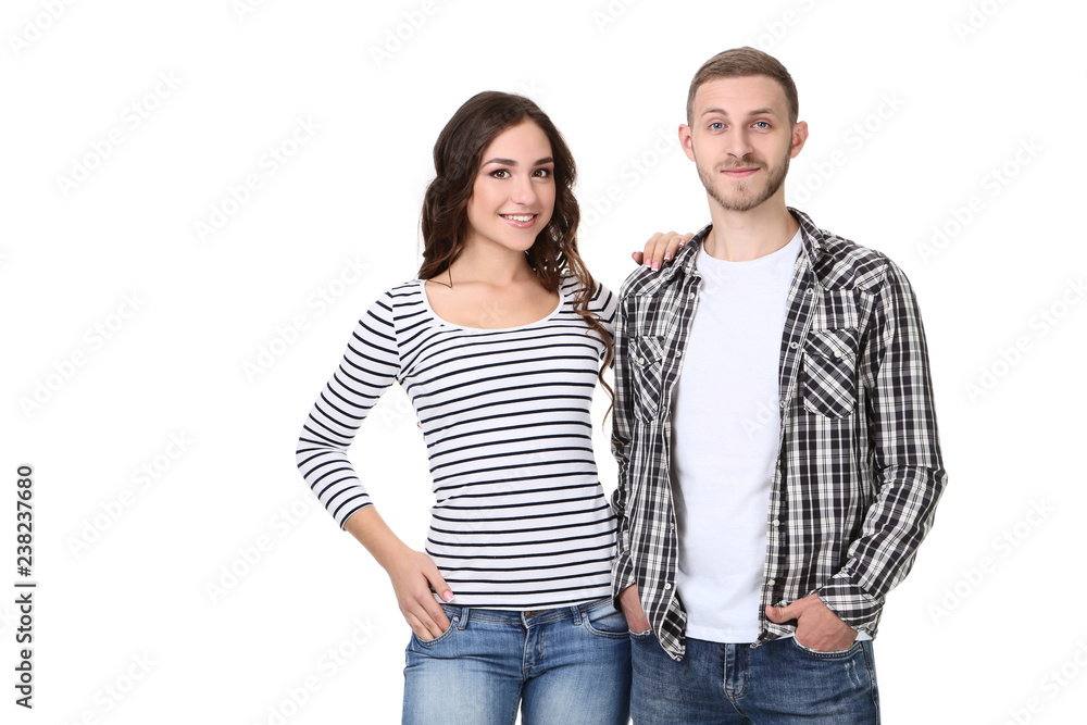 Fototapeta premium Beautiful young couple isolated on white background