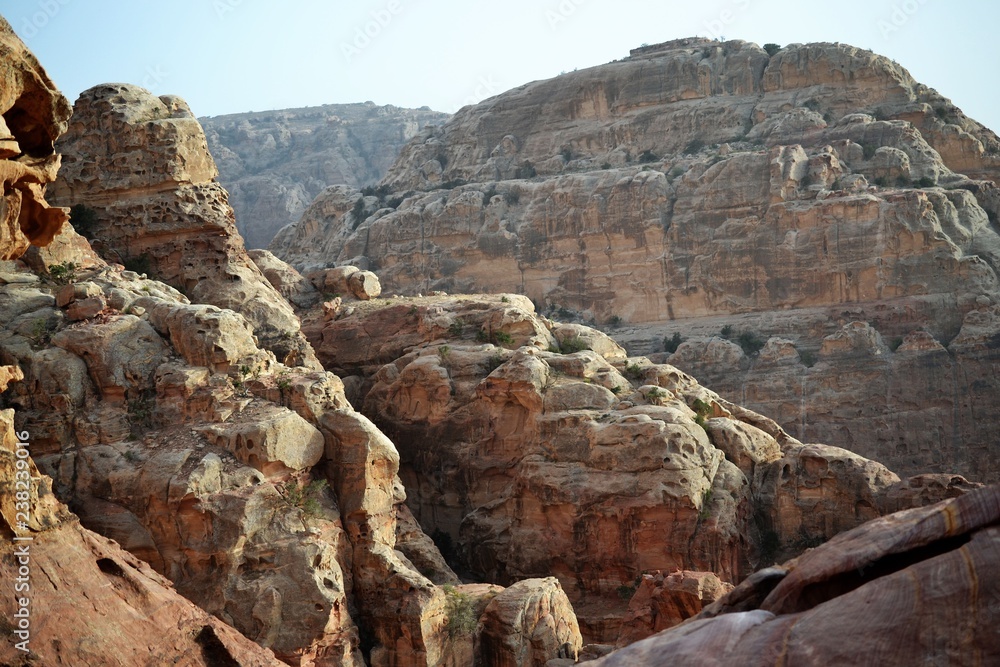 Petra, Jordan - ancient Nabatean city in red natural rock and with local bedouins, UNESCO world heritage