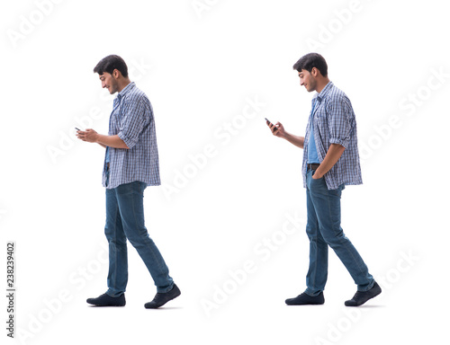 Young student with smartphone isolated on white  