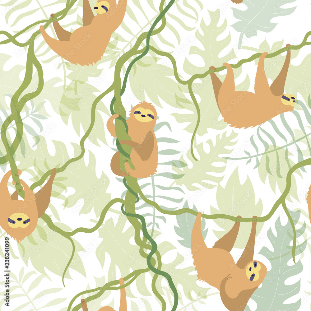 Obraz premium Vector seamless pattern with cute sloth