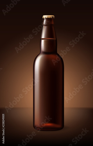 black porter beer bottle glass. Vector packaging mockup with realistic bottle