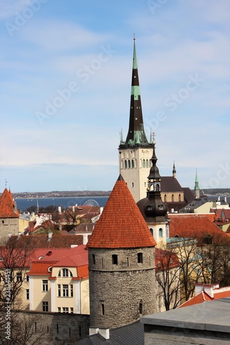 View of the towers and roofs of Old Tallinn from the fortress wall.