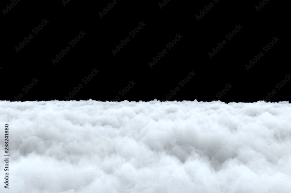 3d rendering of thick white clouds on black background