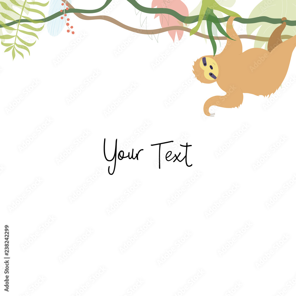 Fototapeta premium Vector floral card with sloth